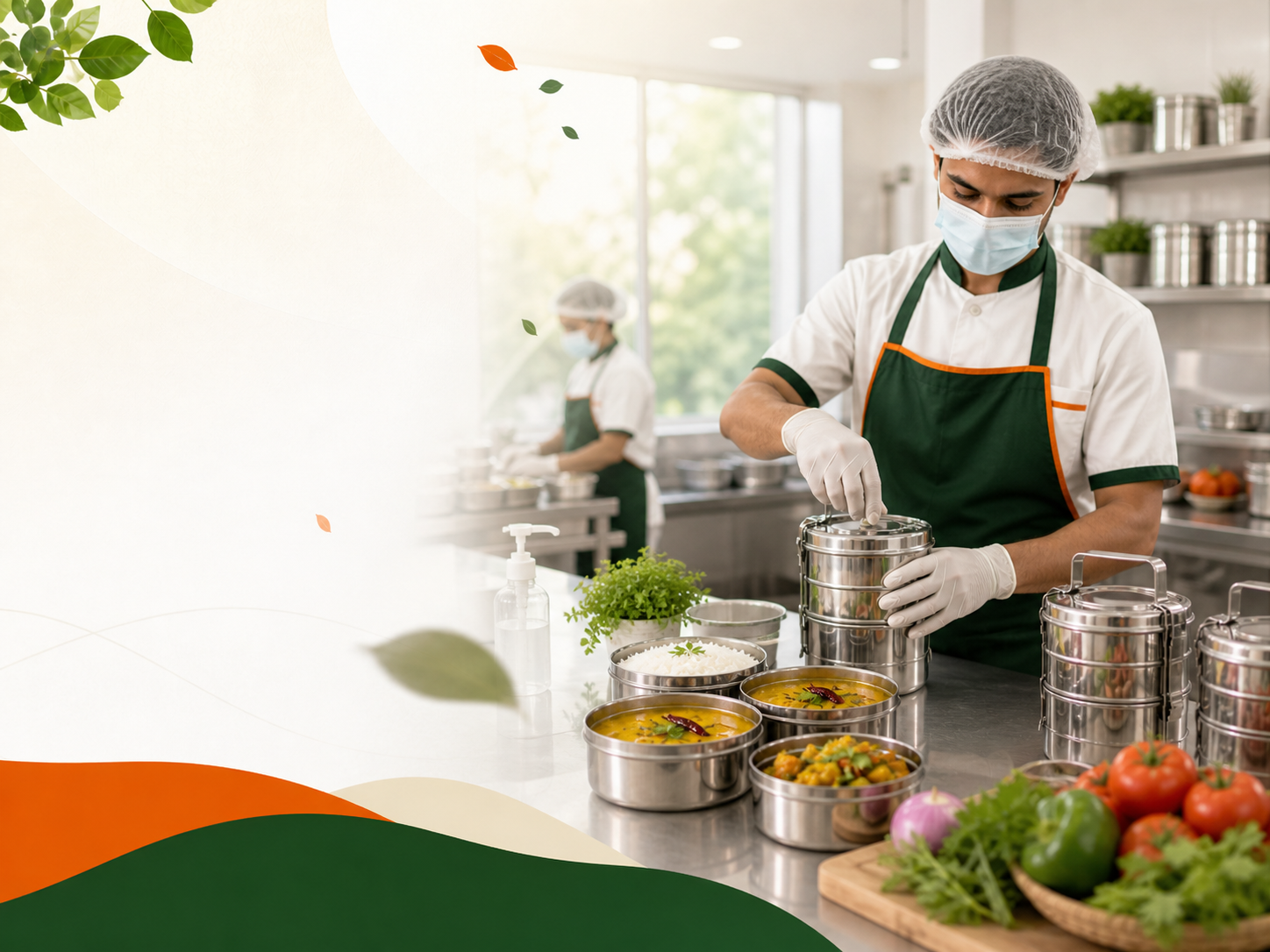 Hygienic kitchen — gloves, masks, hairnets