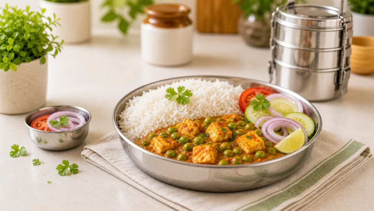 Sunday Matar Paneer Rice Bowl — Rice bowl from Ravinarayan PG & Tiffin Services